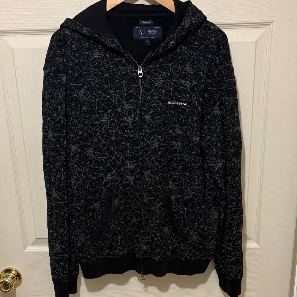 Armani Exchange Men's Black Patterned Zip-Up Sweater